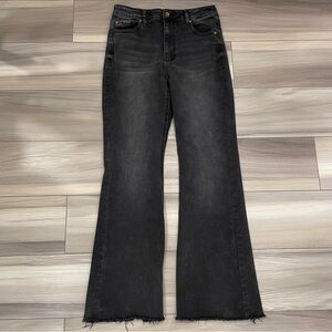 GARAGE Denim Flared Leg High Rise Black Jeans with Stretch Size 29 Raw Edge Hem